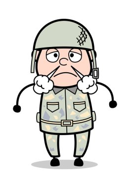 Saldırganlık - Sevimli Ordu Adam Karikatür Asker Vektör İllüstrasyon