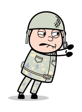 Itmeye çalışıyorum - Sevimli Ordu Adam Karikatür Soldier Vector Illustrati