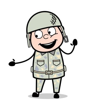 Yardım Için El Gösteriliyor - Sevimli Ordu Adam Karikatür Asker Vektör Ill