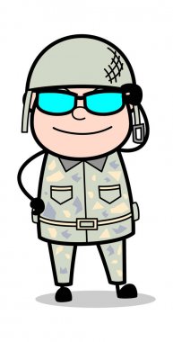 Cool Sunglases Giyen - Sevimli Ordu Adam Karikatür Asker Vektör Il