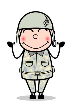 Çok Kızarma - Sevimli Ordu Adam Karikatür Asker Vector Illustratio