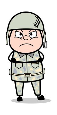 Kızgın - Sevimli Ordu Adam Karikatür Asker Vektör İllüstrasyon