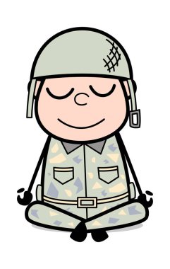Yoga Pozu - Sevimli Asker Karikatür Asker Vektör Çizimi