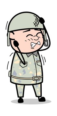 Irritate - Sevimli Ordu Adam Karikatür Asker Vektör İllüstrasyon