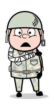 Kırık El - Sevimli Ordu Adam Karikatür Soldier Vector Illustrati