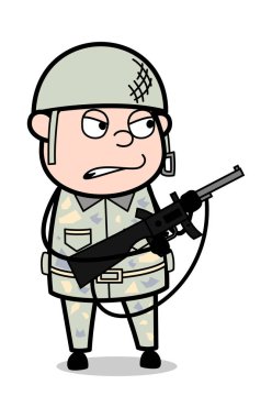 Silahlı Kızgın Subay - Sevimli Ordu Adam Karikatür Asker Vektör Il