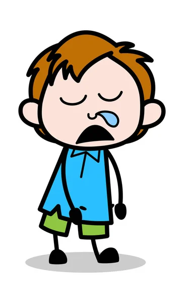 Sleeping and Running Nose- School Boy Cartoon Character Vector I — Stock Vector