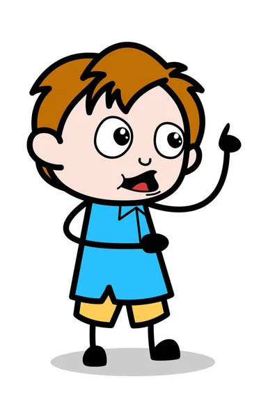 Wijzend terwijl praten-school jongen cartoon karakter vector ziek — Stockvector