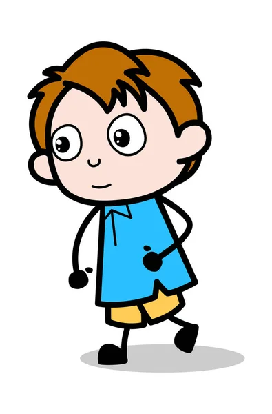 Estilo de caminhada - Escola menino desenho animado personagem Vector Ilustração — Vetor de Stock