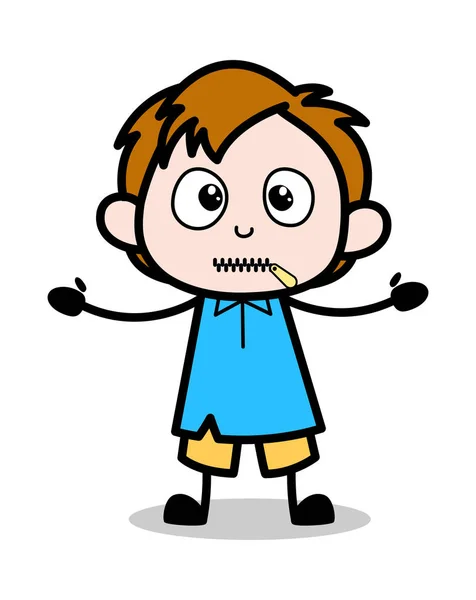 Gesloten mond-school jongen cartoon karakter vector illustratie — Stockvector