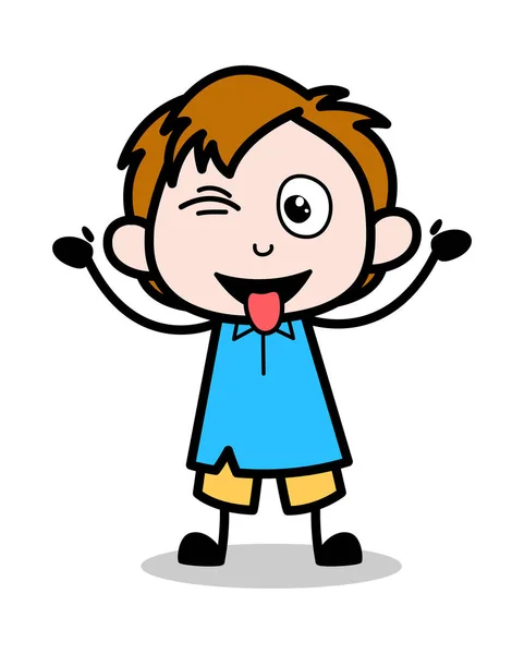 Making Fun - School Boy Cartoon Character Vector Illustration — Stock Vector