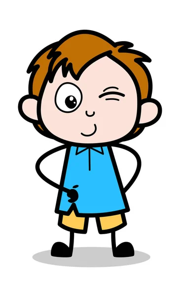 Glimlachend en winking Eye-school jongen cartoon karakter vector Il — Stockvector