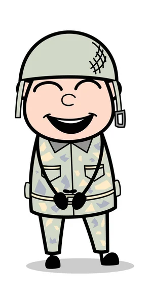 Skrattande-söt armé man tecknad soldat vektor illustration — Stock vektor