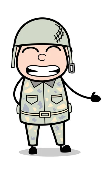 Irritado - Lindo hombre del ejército de dibujos animados Soldado Vector ilustración — Vector de stock