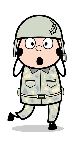 Asustado - Lindo hombre del ejército de dibujos animados Soldado Vector Ilustración — Vector de stock