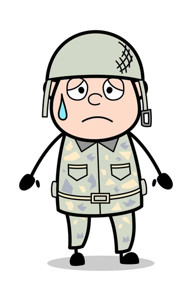 Molesto - Lindo hombre del ejército de dibujos animados Soldado Vector ilustración — Vector de stock
