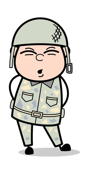 Dolor corporal - Lindo hombre del ejército ilustración de vectores de soldado de dibujos animados — Vector de stock