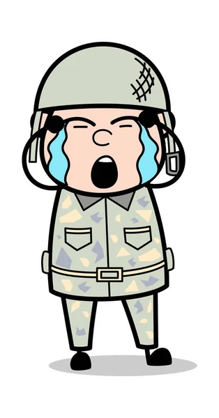 Płacz twarz-słodkie Armia człowiek kreskówka żołnierz wektor ilustracja — Wektor stockowy