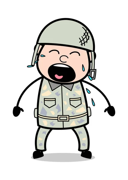 Llorando fuertemente - Lindo soldado del ejército de dibujos animados Vector Illustratio — Vector de stock