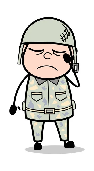 Frustrovaný voják z armády kreslený vektor ilustrace — Stockový vektor