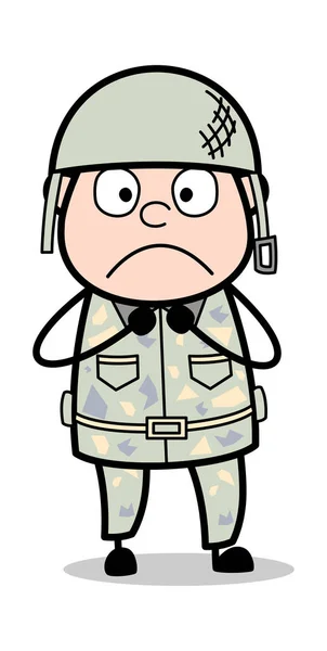 Asustado - Lindo hombre del ejército de dibujos animados Soldado Vector ilustración — Vector de stock