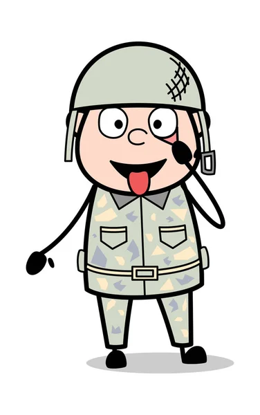Teasing Funny Expression - Cute Army Man Cardier Vector — стоковый вектор