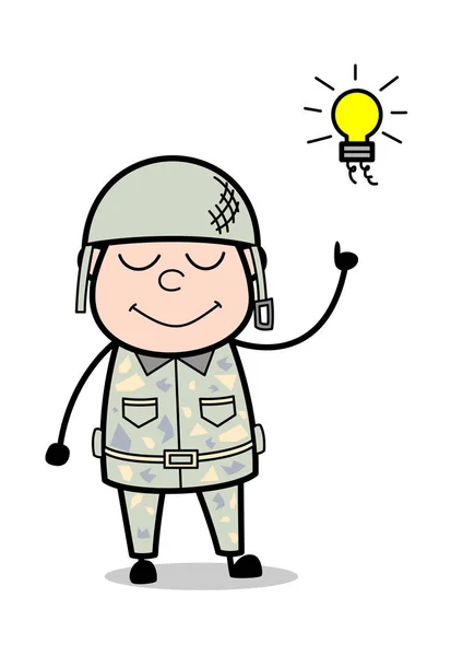 Kreeg een idee-cute Army man cartoon soldaat vector illustratie — Stockvector