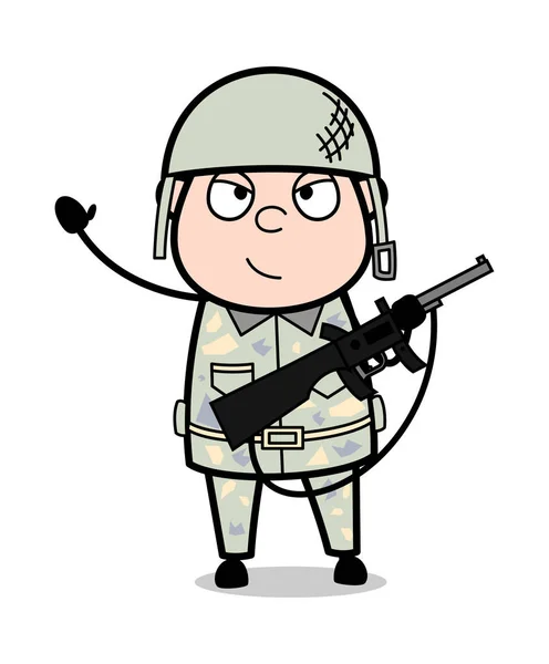 Sosteniendo un arma - Lindo soldado del ejército de dibujos animados Vector Illustratio — Vector de stock