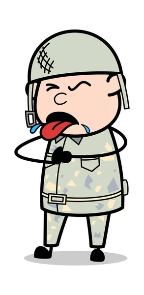 Рвота - симпатичный солдат мультфильма "Солдат-вектор" — стоковый вектор