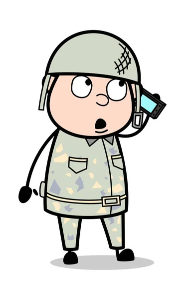 Hívó-aranyos Army Man Cartoon katona Vector illusztráció — Stock Vector