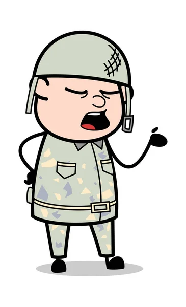Gesto corporal mientras habla - Lindo soldado de dibujos animados del ejército Vecto — Vector de stock