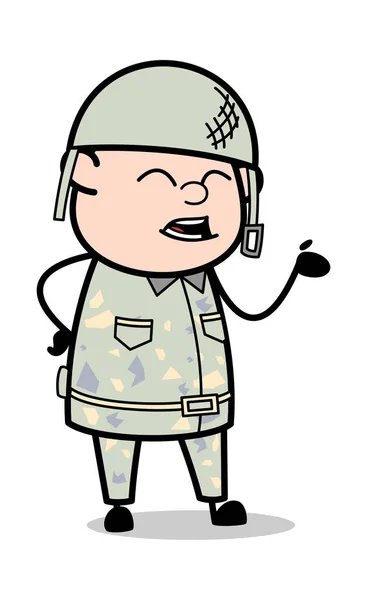 Ręka gest podczas rozmowy-cute Army Man kreskówka żołnierz Vector I — Wektor stockowy