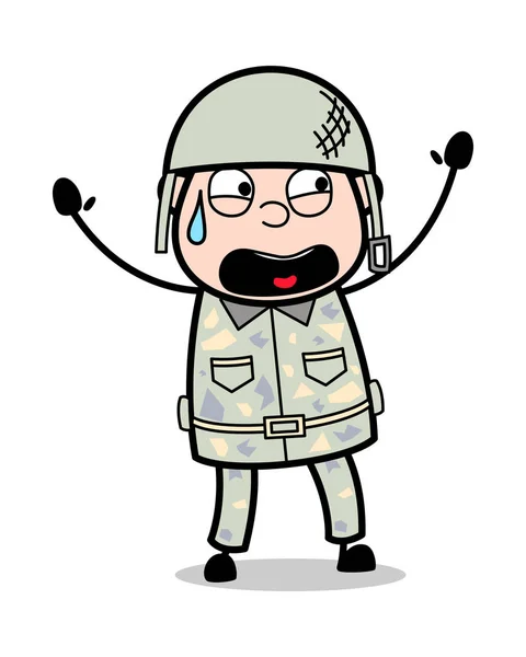 Groaning with Fear - Cute Army Man Cartoon Soldier Vector Illust — Stock Vector