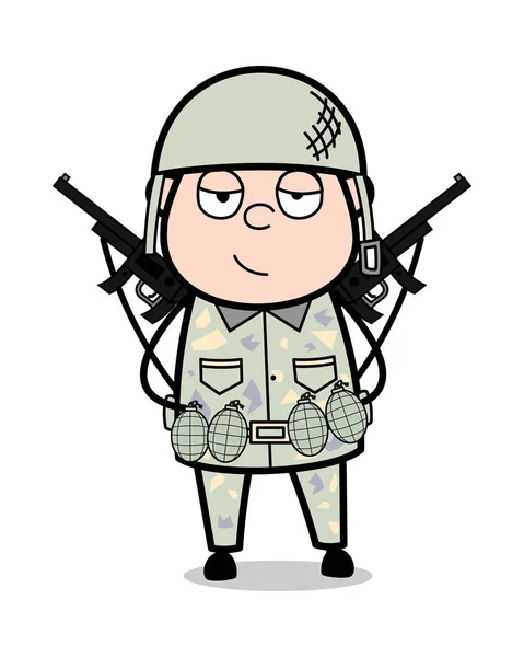 Gunman-söt armé man tecknad soldat vektor illustration — Stock vektor