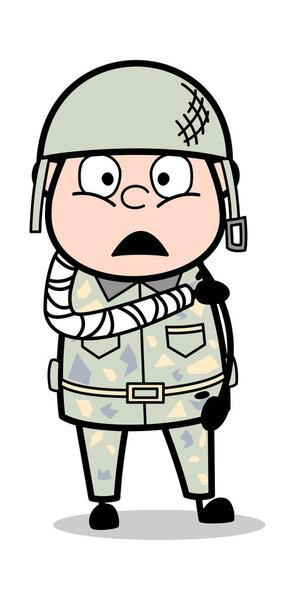 Перелом руки - симпатичный солдат-мультипликатор Vector Illustrati
