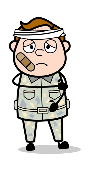 Zraněná osoba-rozkošný armádní muž kreslený voják Vector Ilustrati — Stockový vektor