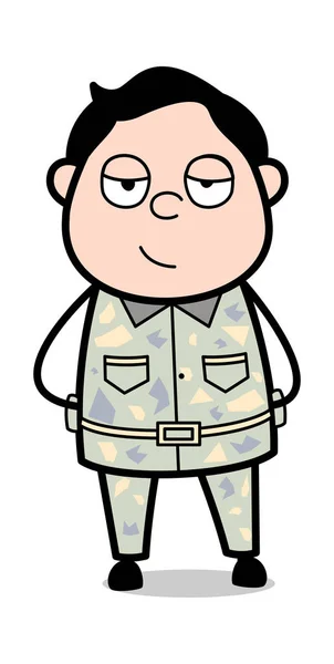 Senior Officer glimlachend gezicht-cute Army man cartoon soldaat Vect — Stockvector