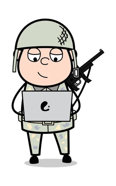 Online Working-söt armé man tecknad soldat vektor ILLUSTRATI — Stock vektor