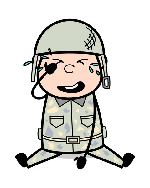 Llorando - Lindo hombre del ejército de dibujos animados Soldado Vector Ilustración — Vector de stock