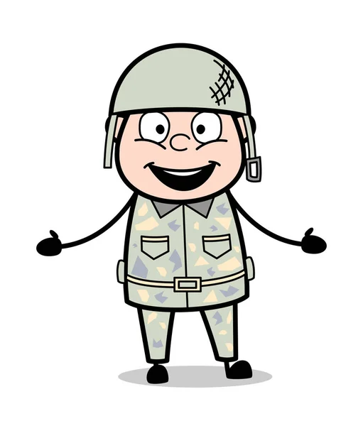 Riendo - Lindo hombre del ejército de dibujos animados Soldado Vector ilustración — Archivo Imágenes Vectoriales