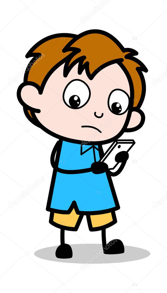 Using Smartphone - School Boy Cartoon Character Vector Illustrat