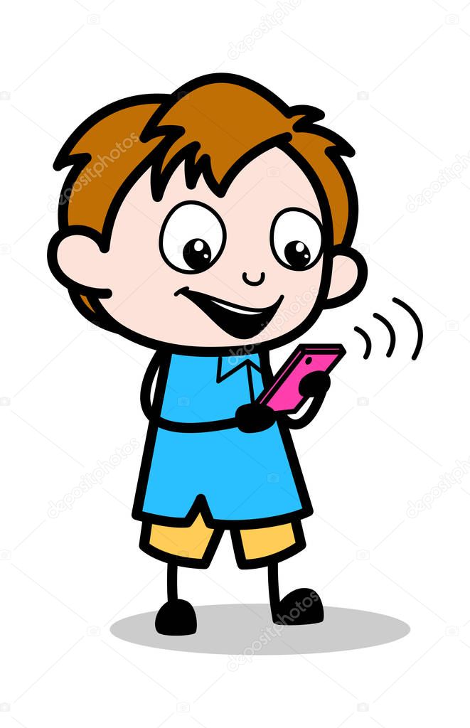 Chatting on Phone - School Boy Cartoon Character Vector Illustra