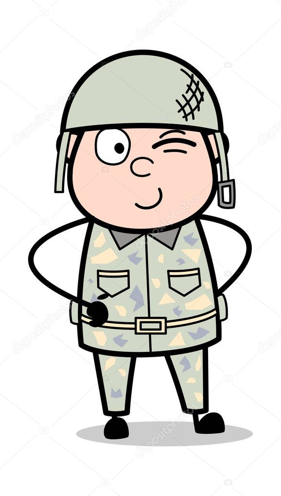 Winking Eye - Cute Army Man Cartoon Soldier Vector Illustration
