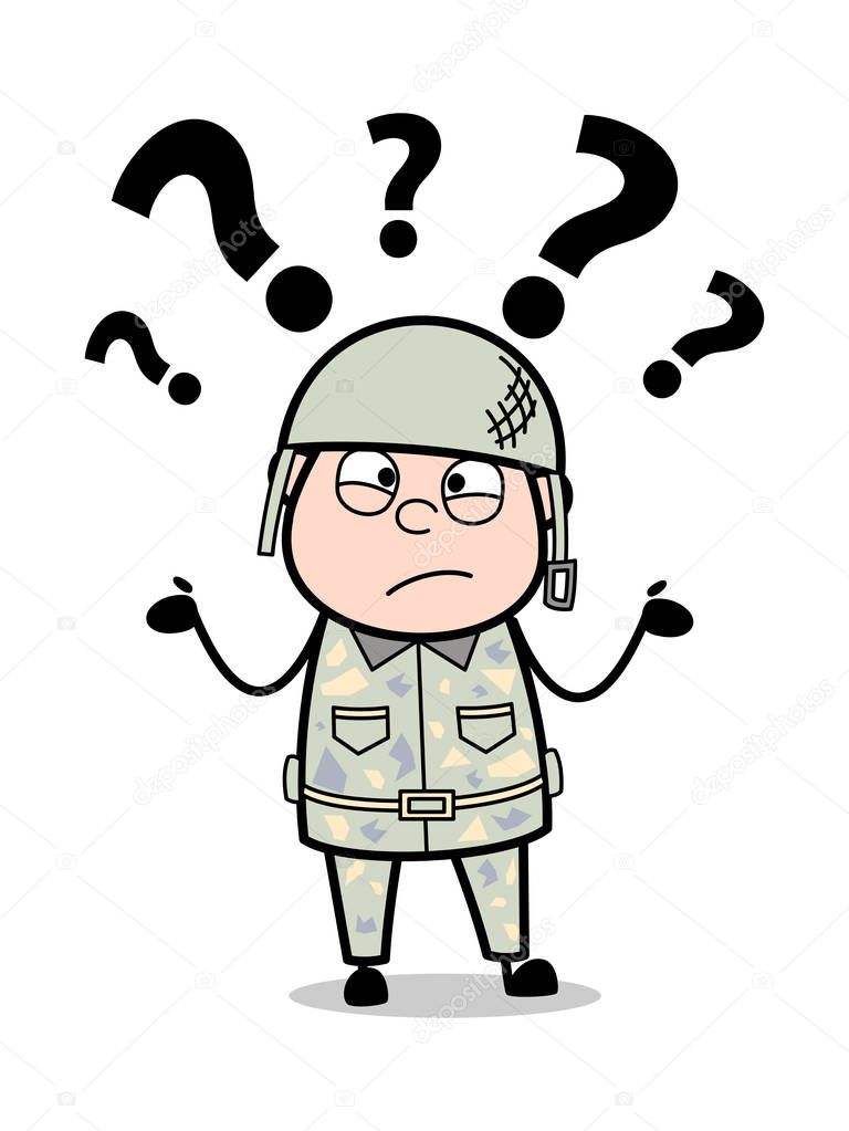 Confused - Cute Army Man Cartoon Soldier Vector Illustration