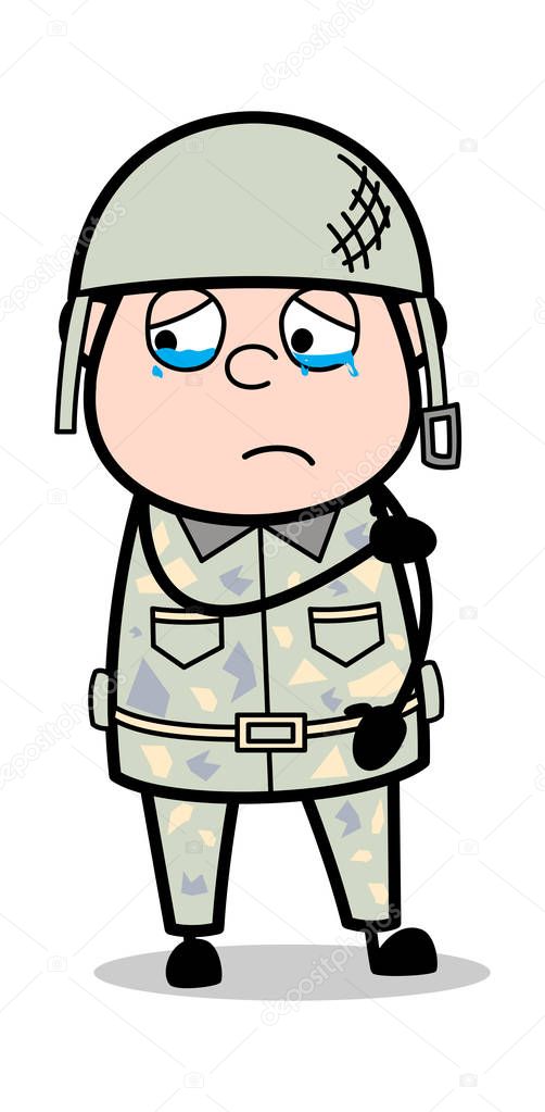 Emotionally Crying - Cute Army Man Cartoon Soldier Vector Illust