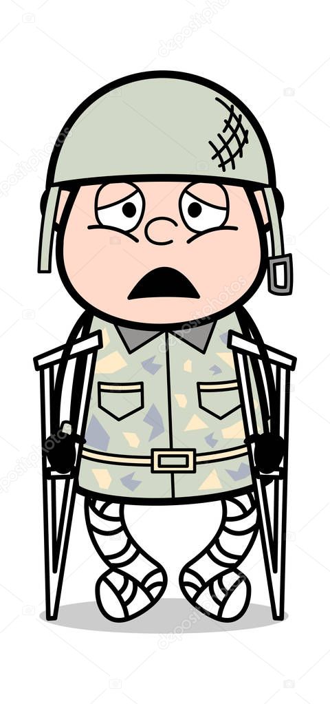 Handicapped Patient - Cute Army Man Cartoon Soldier Vector Illus