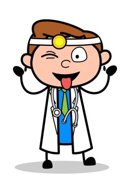 Alay ve Göz Kırpma - Profesyonel Karikatür Doktor Vektör Ill