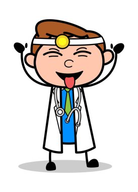 Dil ile Alay - Profesyonel Karikatür Doktor Vektör Illustr