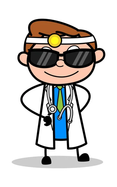 Óculos de sol na moda - Professional Cartoon Doctor Vector Illustrat — Vetor de Stock