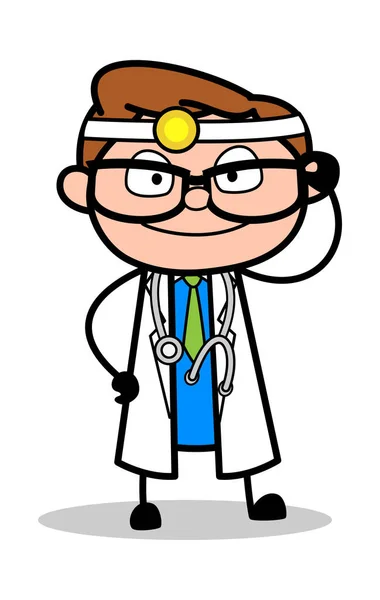 Wearing Specs - Professional Cartoon Doctor Vector Illustration (dalam bahasa Inggris). - Stok Vektor